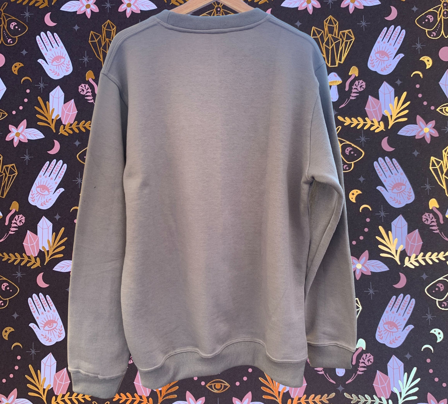 blank back of light brown crewneck sweater