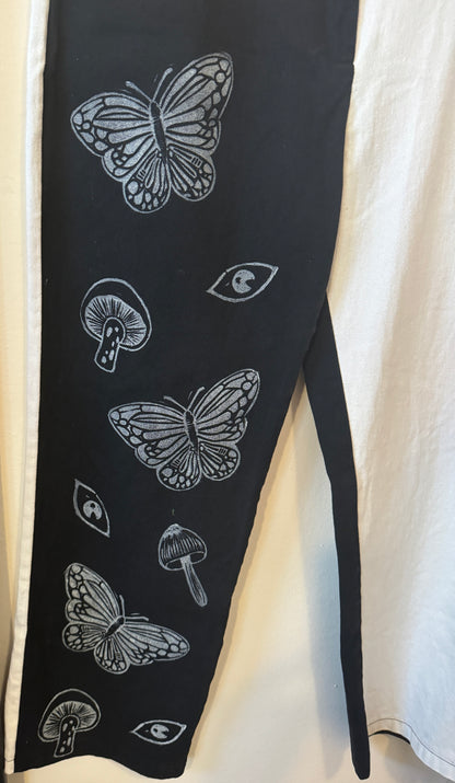 Black and White Butterfly Mushroom Pants