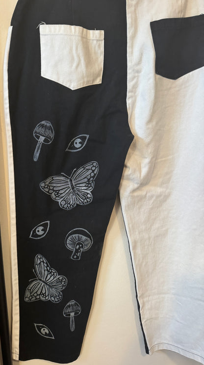 Black and White Butterfly Mushroom Pants