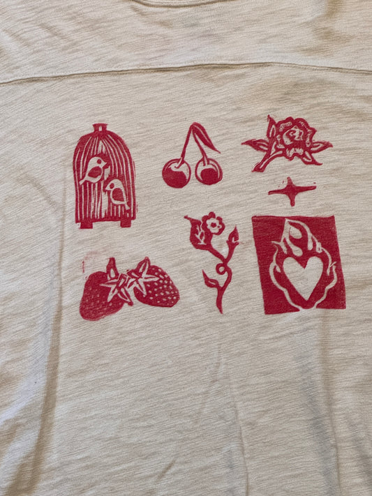 Sustainable Oatmeal Sweater with Red Valentine Prints