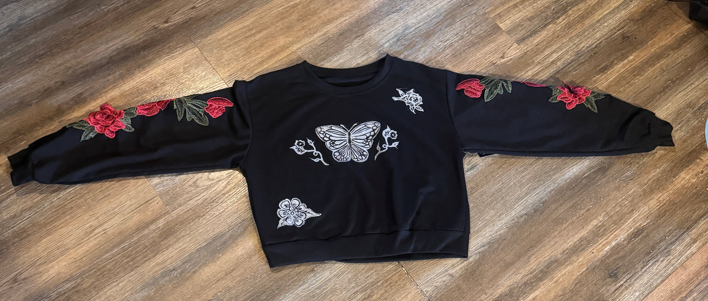Valentine Blooms Black Sweater