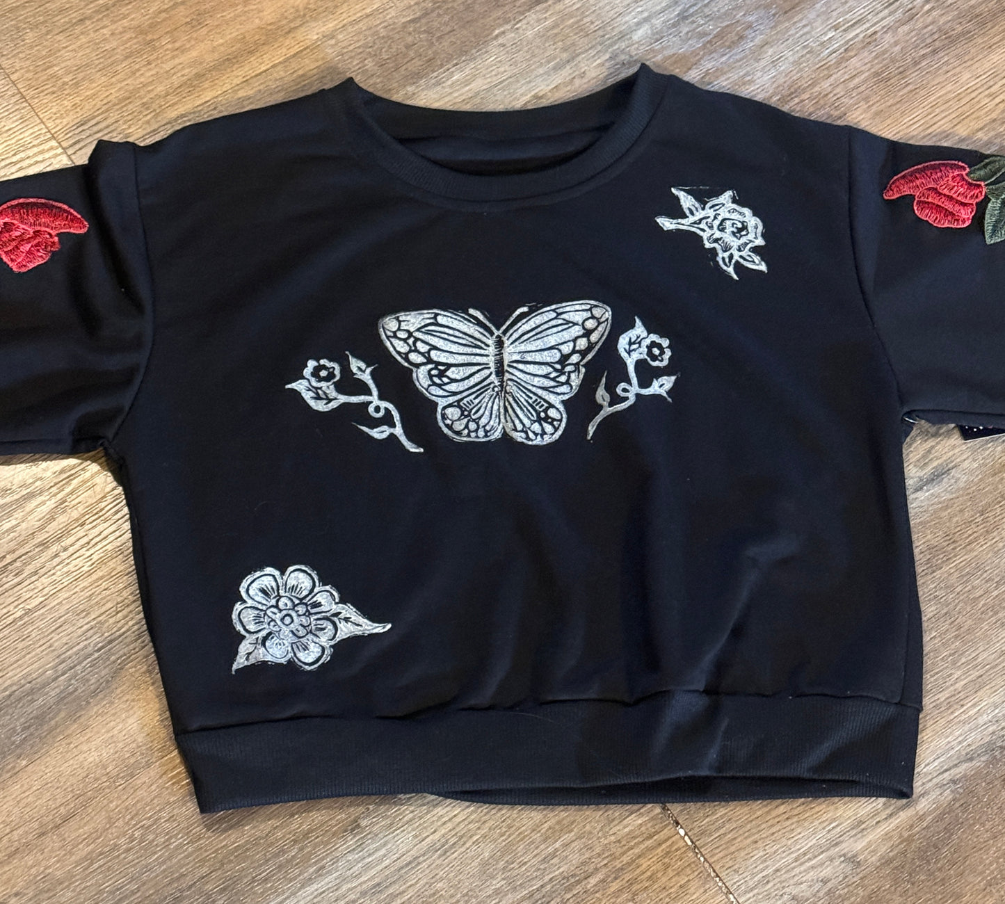 Valentine Blooms Black Sweater
