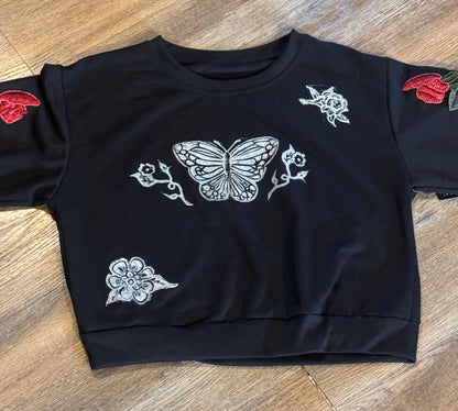 Valentine Blooms Black Sweater