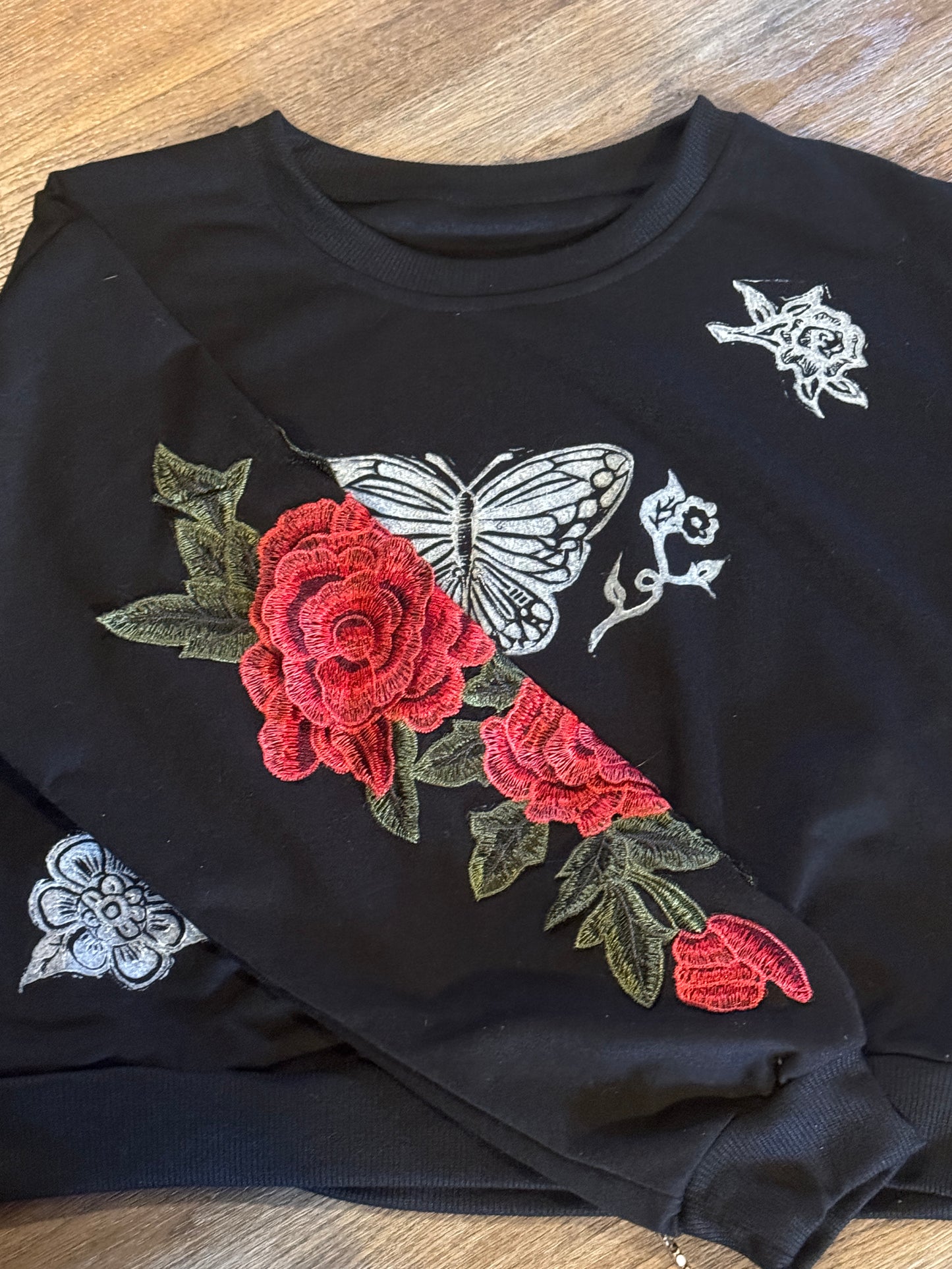 Valentine Blooms Black Sweater
