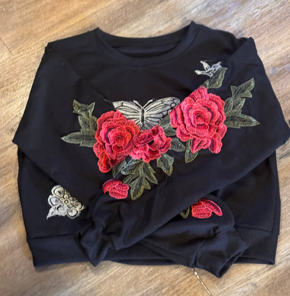 Valentine Blooms Black Sweater
