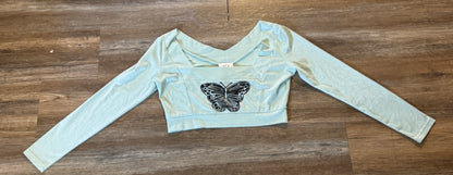 Long Sleeve Butterfly Sparkle Crop Top