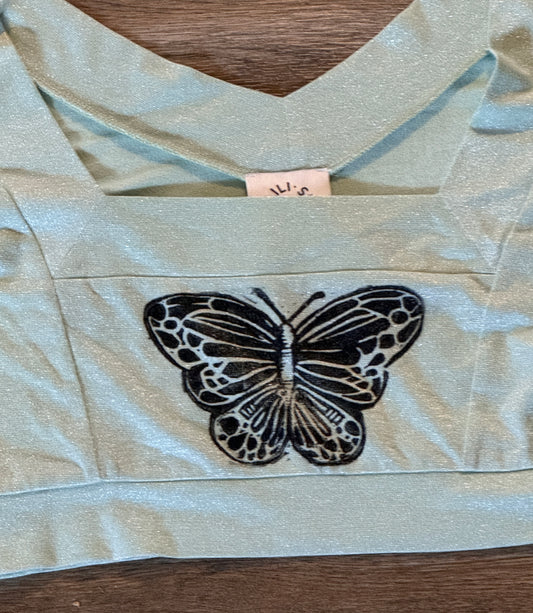 Long Sleeve Butterfly Sparkle Crop Top