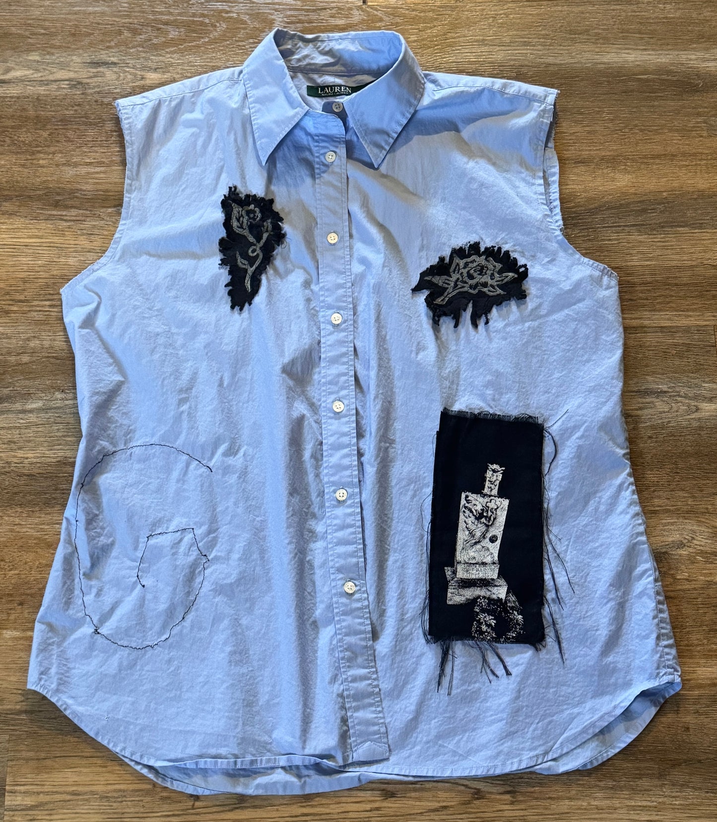 Blue Vulnerable Life Sleeveless Button Up