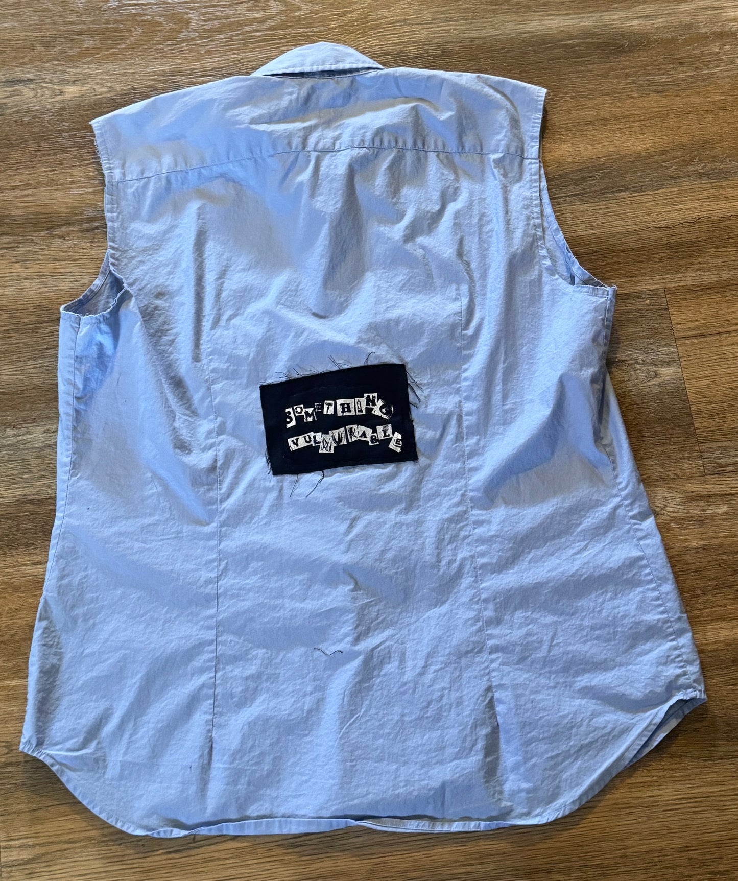 Blue Vulnerable Life Sleeveless Button Up