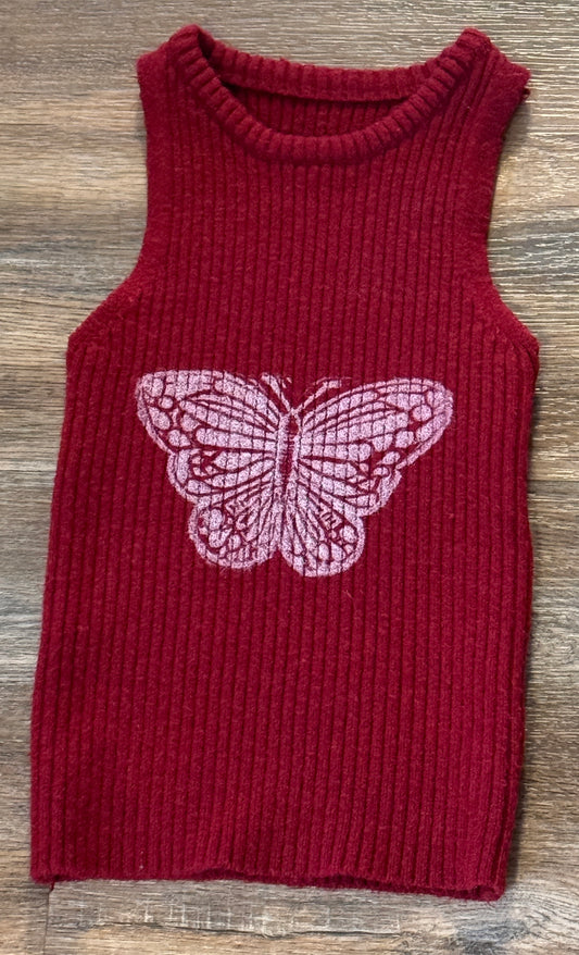 Upcycled Red Butterfly Crop Tank