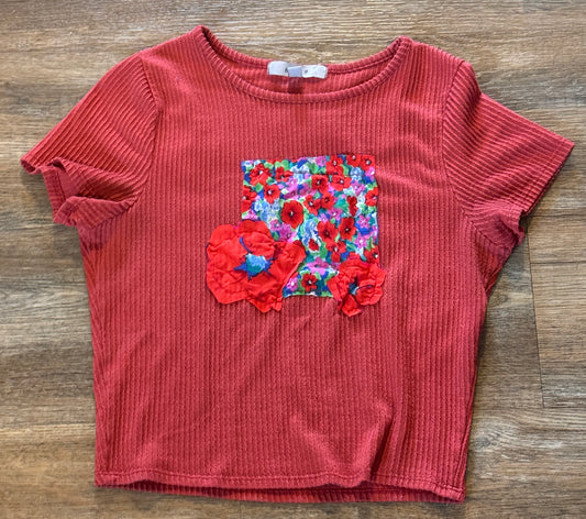 Red Playing in the Flowers Crop Top